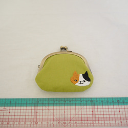 手刺繍ねこのぺたんこがまぐちコインケース≪c-5≫ 2枚目の画像