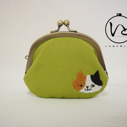 手刺繍ねこのぺたんこがまぐちコインケース≪c-5≫ 1枚目の画像