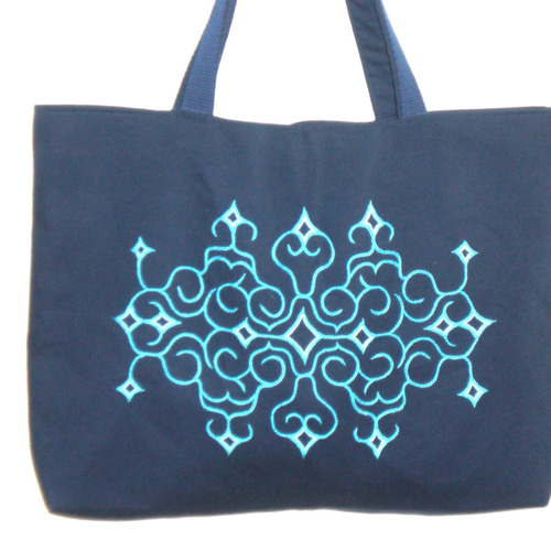 アイヌ文様刺繍】トートバッグ/大型 濃紺 トートバッグ michiko-mama