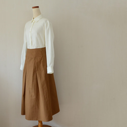 【寸法調整】馬布のタックロングスカート　キャメル　コットン100％ 10枚目の画像