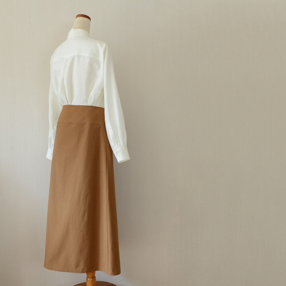 【寸法調整】馬布のタックロングスカート　キャメル　コットン100％ 6枚目の画像