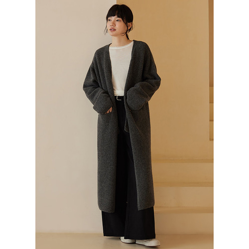 ウール混紡ニットロングコート ウールニットロングカーディガン グレー