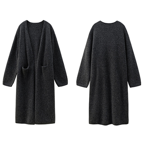 ◆新品◆コイビトミサキ◆大きめ◆バイカラーウールコート◆カーディガン◆黒グレー ウール混紡ニットロングコート ウールニットロングカーディガン グレー