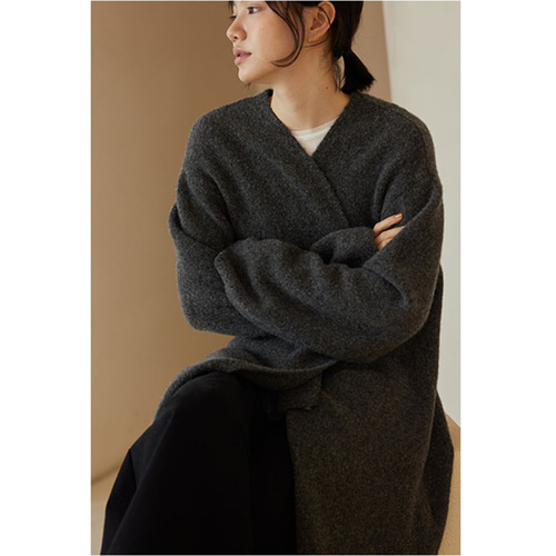 ウール混紡ニットロングコート ウールニットロングカーディガン グレー