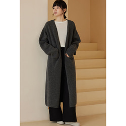 ウール混紡ニットロングコート ウールニットロングカーディガン グレー