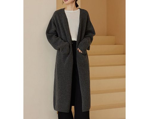 ◆新品◆コイビトミサキ◆大きめ◆バイカラーウールコート◆カーディガン◆黒グレー ウール混紡ニットロングコート ウールニットロングカーディガン グレー