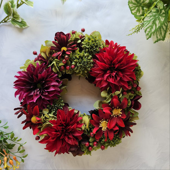 秋 秋色 リース 壁飾り インテリア ダリア 造花 アートフラワー 咲貴