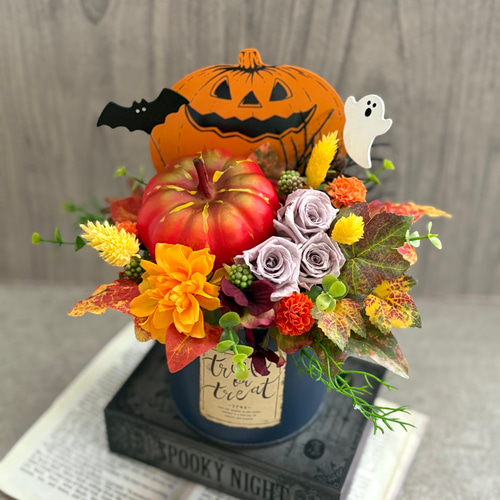 ハロウィン、かぼちゃ、フラワーアレンジメント、秋、オレンジ