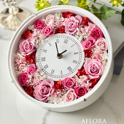 OUT 時計 プリザーブドフラワー ピンク アレンジ ❶ OUT 時計 プリザーブドフラワー ピンク アレンジ ➀