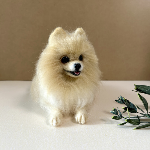 羊毛フェルト リラックスポメラニアン クリーム 送料無料 羊毛フェルト