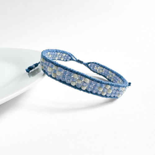 お揃い】ミンサー柄ブレスレット 男女ペア *いつの世までも / 青