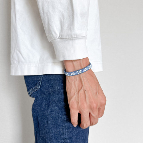 お揃い】ミンサー柄ブレスレット 男女ペア *いつの世までも / 青