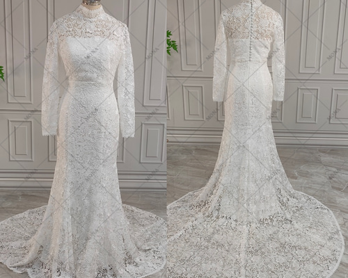 総レース ウェディングドレス ヴィンテージ袖付きドレス 937-1 ドレス