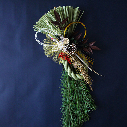 2025フレッシュ若松の迎春しめ縄飾り50cm（鶴・若緑）発送期間12/26