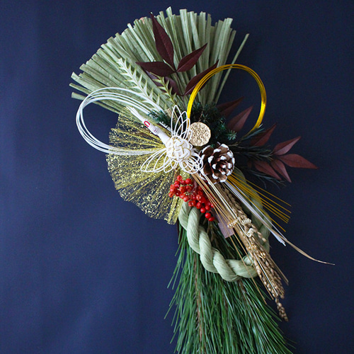 2025フレッシュ若松の迎春しめ縄飾り50cm（鶴・若緑）発送期間12/26