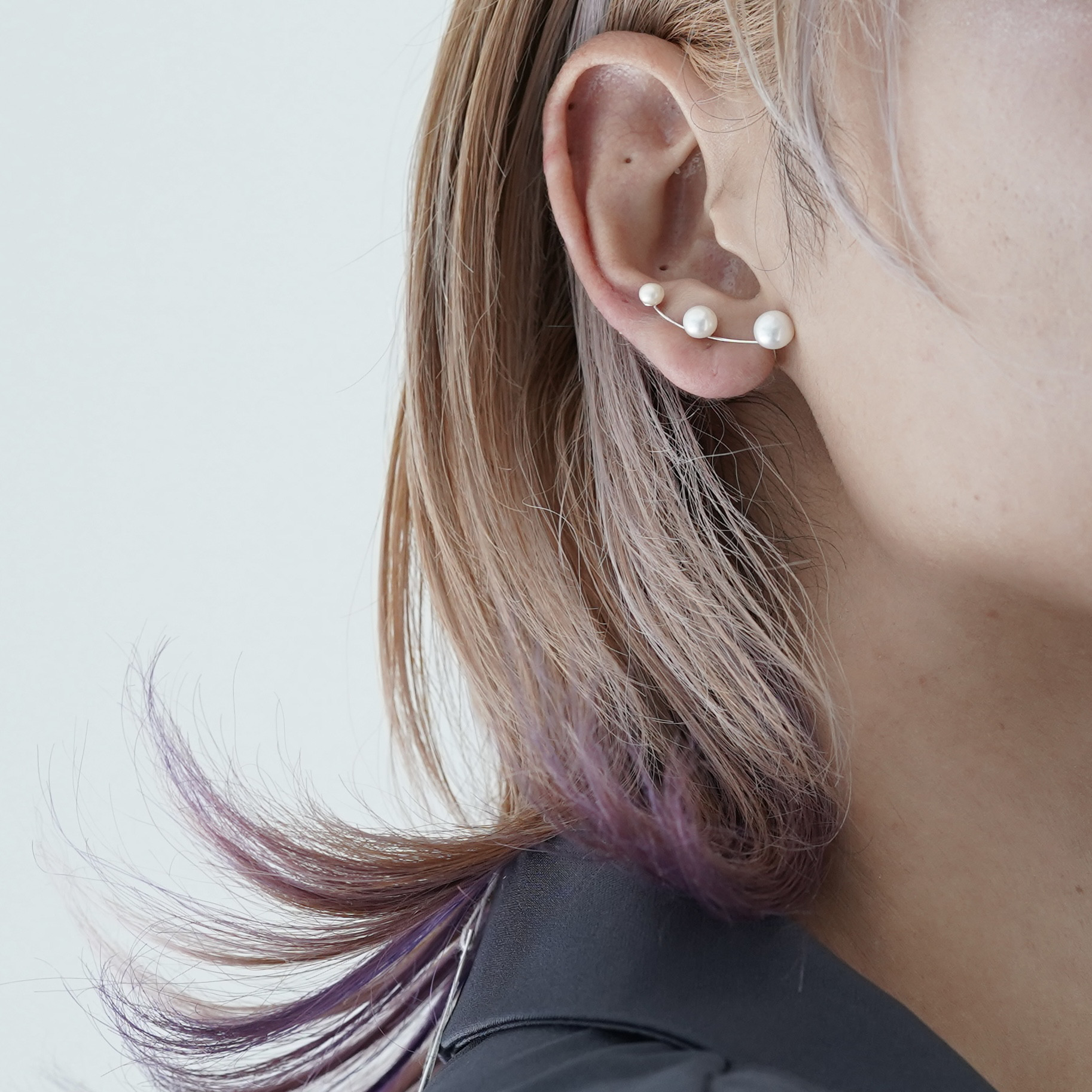 s925　3連淡水パールシルバーイヤーカフ　イヤリング・ピアス兼用可　金属アレルギー対応　リアルパール