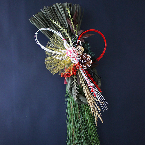 2025フレッシュ若松の迎春しめ縄飾り50cm（鶴・モスグリーン）発送期間