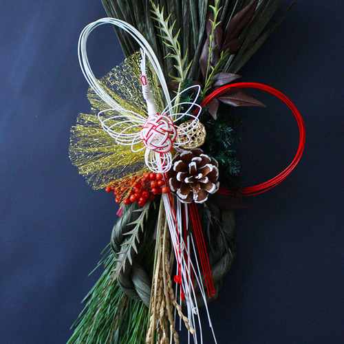 2025フレッシュ若松の迎春しめ縄飾り50cm（鶴・モスグリーン）発送期間