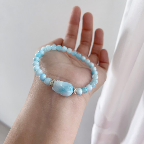 天然無処理 ラリマー 貔貅さん デザイン ブレスレット No188200