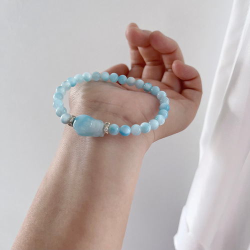 天然無処理 ラリマー 貔貅さん デザイン ブレスレット No188200