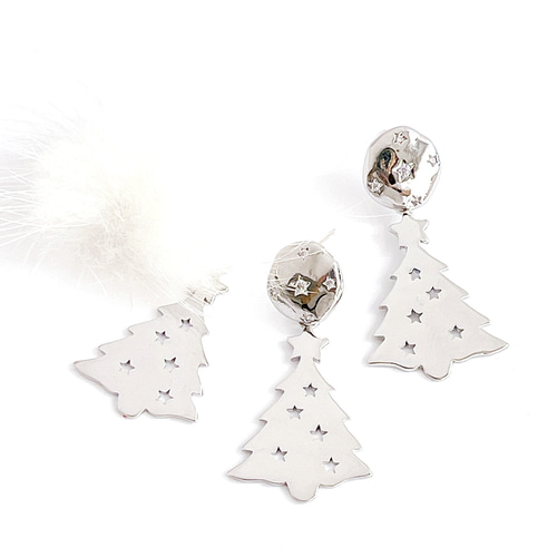 P11933【2個入り】星が輝くクリスマスツリー シルバーチャーム