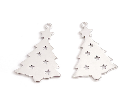 P11933【2個入り】星が輝くクリスマスツリー シルバーチャーム