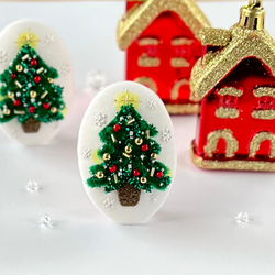 再販不可。クリスマスツリー♡レジンヘアゴムブローチ NO.591❤Xmasツリー 猫❤レジンヘアゴム ブローチ