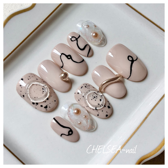 韓国風うねうねネイル(ベージュ) ネイルチップ（つけ爪） CHELSEA-nail