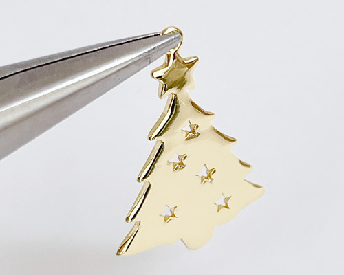 P11933【2個入り】星が輝くクリスマスツリー ゴールドチャーム