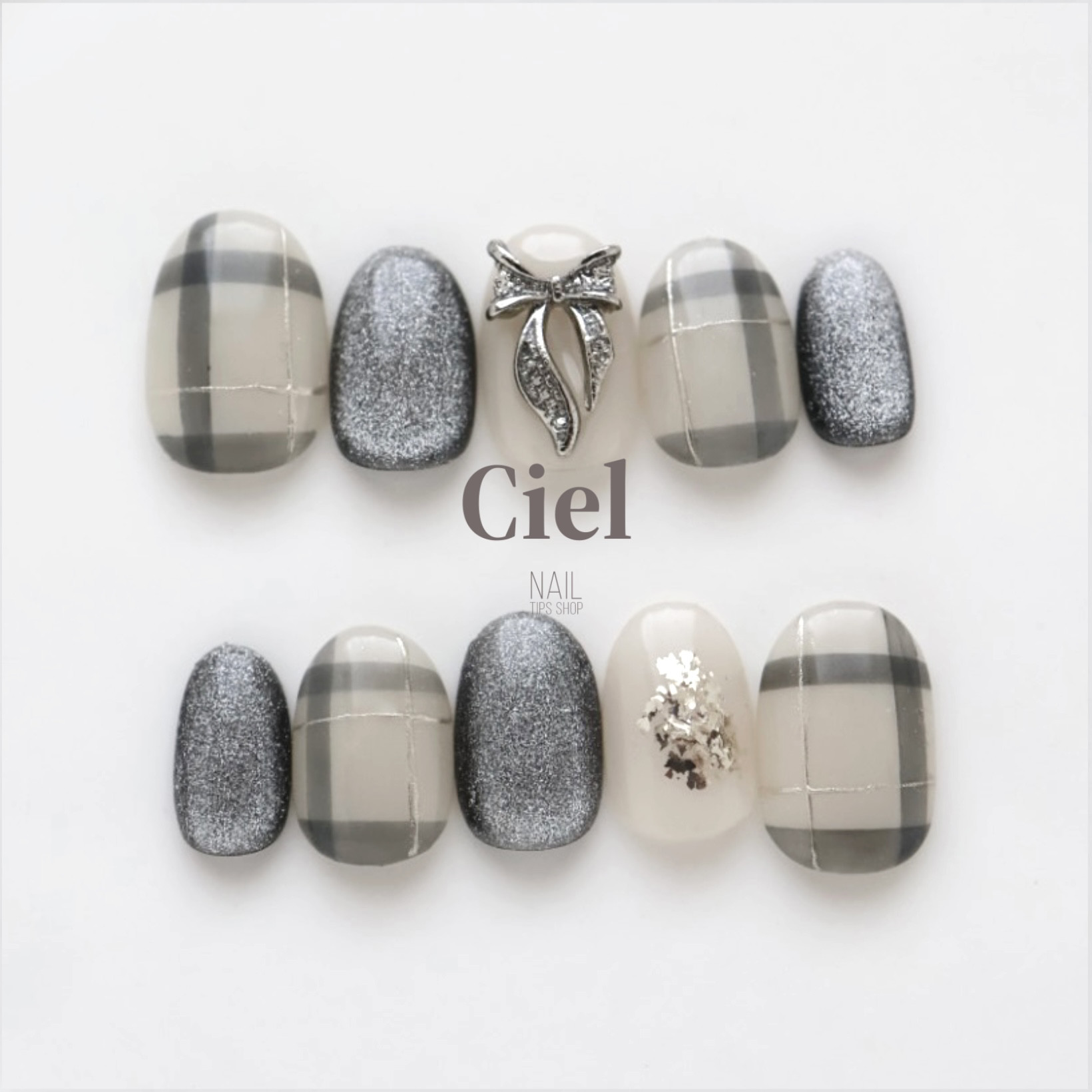 ネイルチップ チェックネイル 秋ネイル マグネットネイル リボンネイル