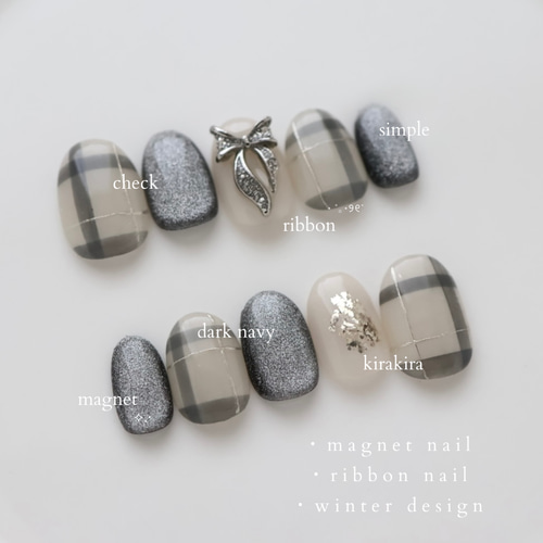 秋ネイル チェックネイル リボンネイル マグネットネイル ネイルチップ size order】ネイルチップ チェックネイル マグネットネイル
