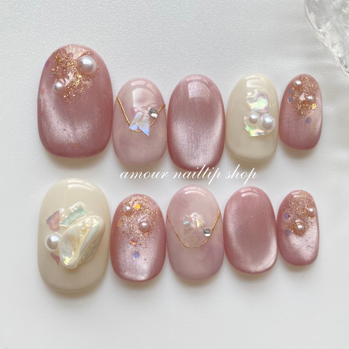 即日発送/フリーサイズ 桃の花 春 ピンク ネイルチップ 現品No.134 