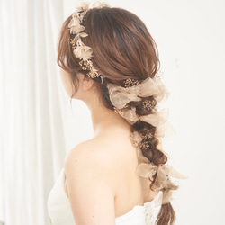 ゴールドフラワーカチューシャ リボンセット 成人式カチューシャ 和装