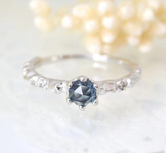 ローズカットロンドンブルートパーズリング