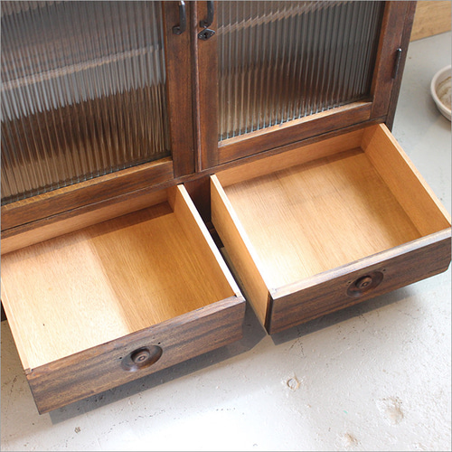 ケヤキ材 ガラスキャビネット リメイク品 アンティーク 本棚 和風