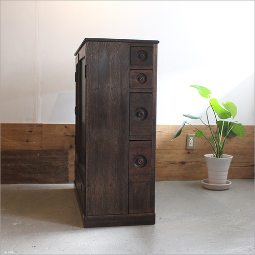 ケヤキ材 ガラスキャビネット リメイク品 アンティーク 本棚 和風