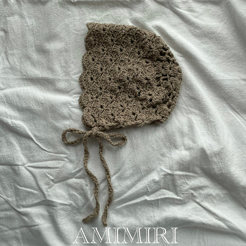 レース編みボンネット♡beige ベージュ ベビー キッズ 鍵編み クロシェ  