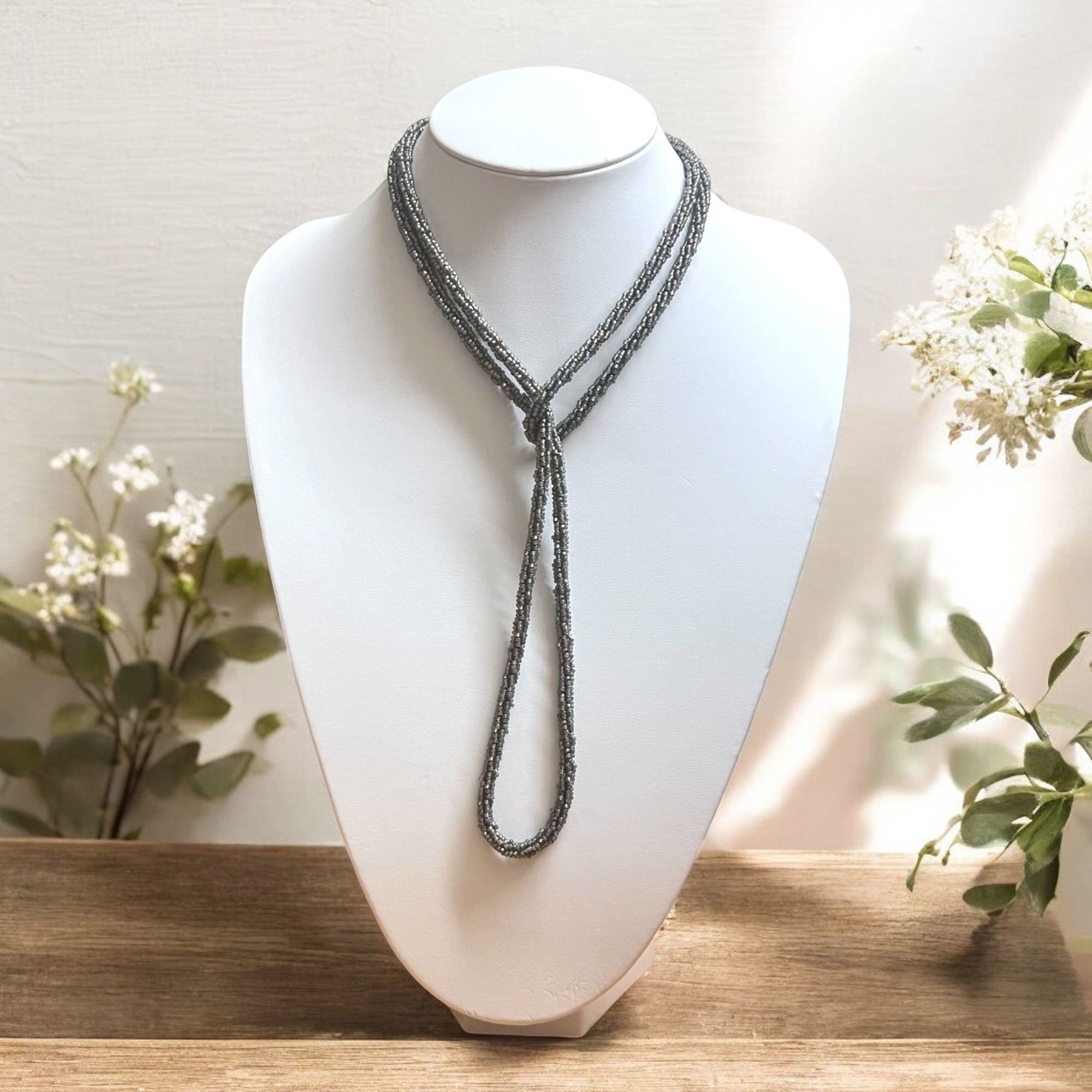120cmミミール・カー　ロングネックレス(グレー系)　l-bdzh2016n