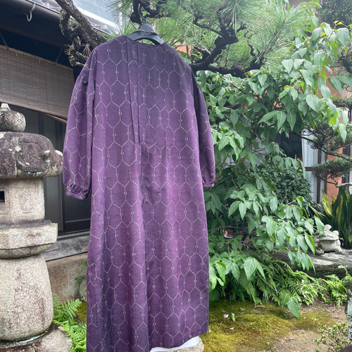 着物リメイク】ふんわり袖の羽織れるワンピース/絹紬/ピンタック