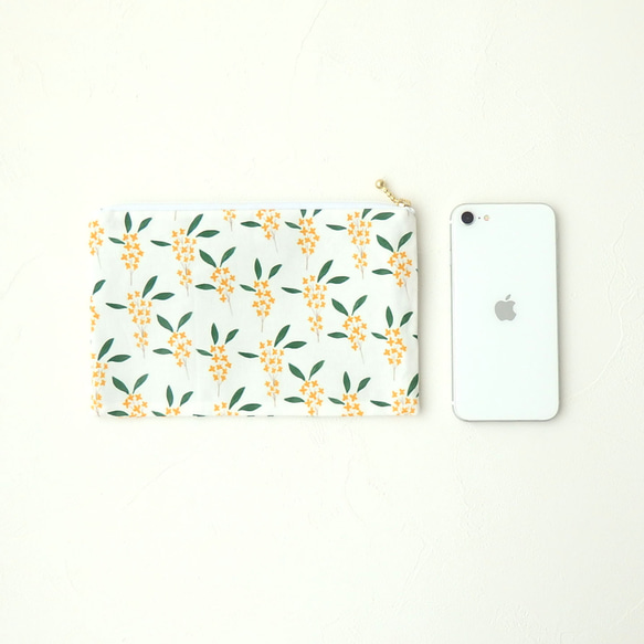 金木犀のフラットポーチ　化粧ポーチ 通帳入れ メガネケース 薬入れ お財布などに 4枚目の画像