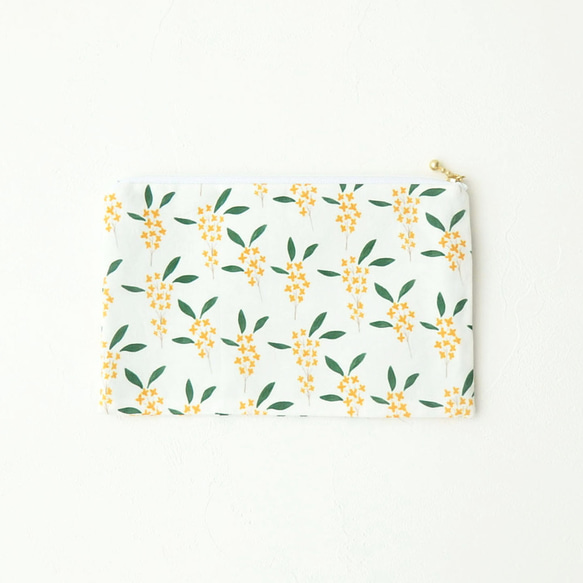金木犀のフラットポーチ　化粧ポーチ 通帳入れ メガネケース 薬入れ お財布などに 1枚目の画像