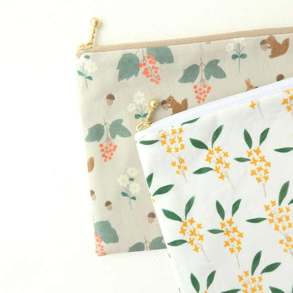 金木犀のフラットポーチ　化粧ポーチ 通帳入れ メガネケース 薬入れ お財布などに 5枚目の画像