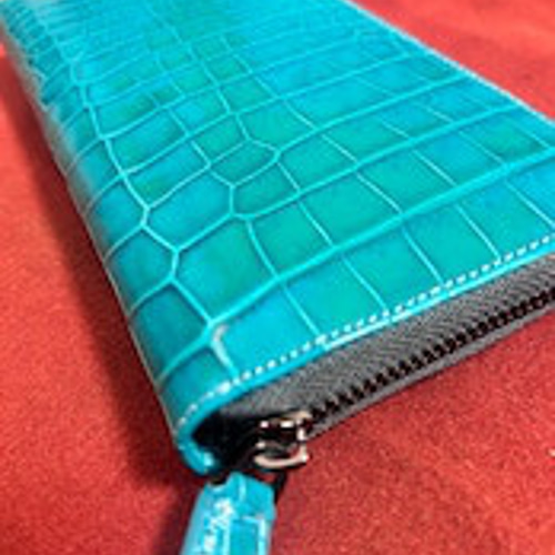 クロコダイル 長財布 メンズ レディース ターコイズブルー 本革