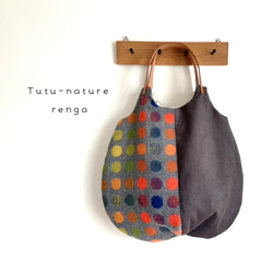 ★秋冬くったりバック★オレンジカラフルドットウール混＆グレーコーデュロイ　【受注製作】 1枚目の画像