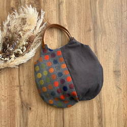 ★秋冬くったりバック★オレンジカラフルドットウール混＆グレーコーデュロイ　【受注製作】 2枚目の画像