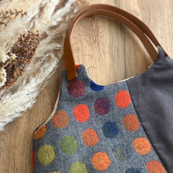 ★秋冬くったりバック★オレンジカラフルドットウール混＆グレーコーデュロイ　【受注製作】 3枚目の画像