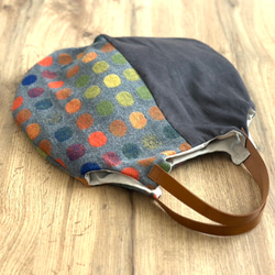 ★秋冬くったりバック★オレンジカラフルドットウール混＆グレーコーデュロイ　【受注製作】 5枚目の画像