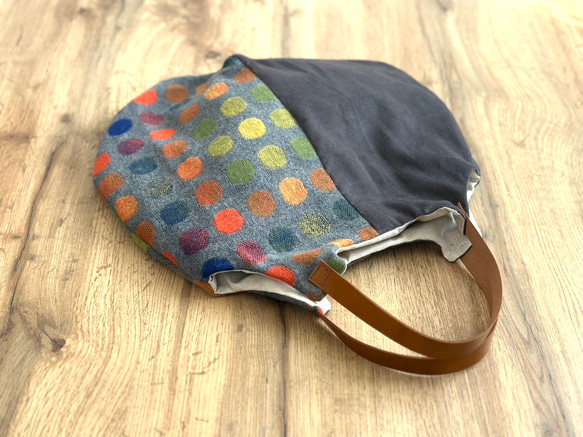 ★秋冬くったりバック★オレンジカラフルドットウール混＆グレーコーデュロイ　【受注製作】 5枚目の画像