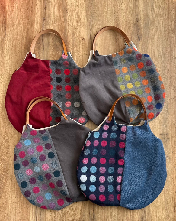 ★秋冬くったりバック★オレンジカラフルドットウール混＆グレーコーデュロイ　【受注製作】 8枚目の画像