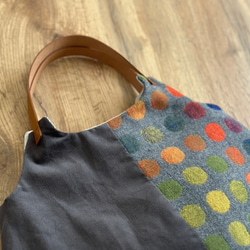 ★秋冬くったりバック★オレンジカラフルドットウール混＆グレーコーデュロイ　【受注製作】 4枚目の画像